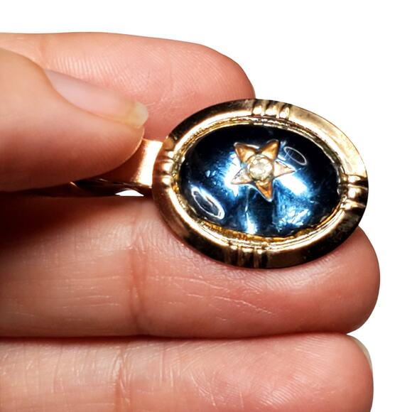 Blue Tie Clip Silver Tone Star 1.5" Vintage Unsigned Clear Rhinestone - Picture 2 of 4